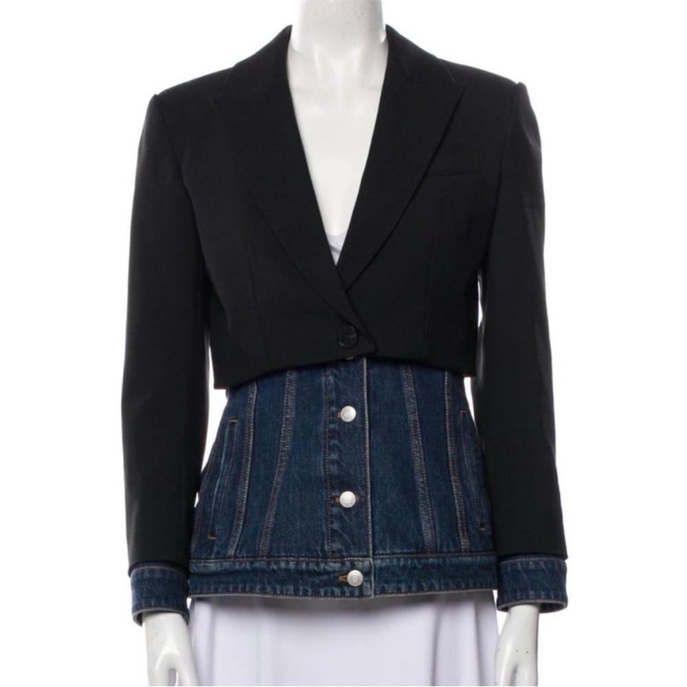 Alexander McQueen Blue Denim and Black Jacket Hybrid Mixed Media Blazer - 38